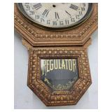 Antique Oak Regulator Wall Clock Calendar Dial Octagon Parts Repair