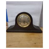 Seth Thomas Tambour Mantel Clock Dark Wood Case Mechanical Chime