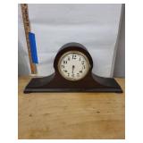 Antique Tambour Mantel Clock Dark Wood Case Mechanical Strike