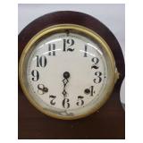 Antique Tambour Mantel Clock Dark Wood Case Mechanical Strike