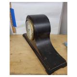 Antique Tambour Mantel Clock Dark Wood Case Mechanical Strike