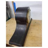 Antique Tambour Mantel Clock Dark Wood Case Mechanical Strike