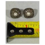 925 Sterling Marcasite & Pearl Necklace/Earring Set