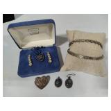 925 Assorted Bracelets, Earrings & Heart Clip