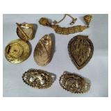 Vintage Reuge Jewelry/Music Box w/Assorted Scart & Shoe Clips