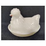 White Milk Glass Hen on Nest