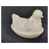 White Milk Glass Hen on Nest