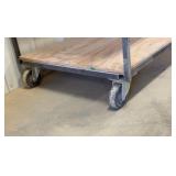 4-tier Rolling Steel Cart with wood shelves.