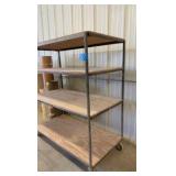 4-tier Rolling Steel Cart with wood shelves.