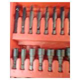 Mac Tools 52-piece 1/4' hex quick disconnect drill bit and driver set, typically housed in a red plastic case.