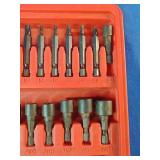 Mac Tools 52-piece 1/4' hex quick disconnect drill bit and driver set, typically housed in a red plastic case.