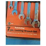Craftsman 7-piece SAE locking flex-head ratcheting wrench set featuring 'Made in USA' branding.