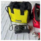 Misc. tools, bits, and Ryobi battery charge