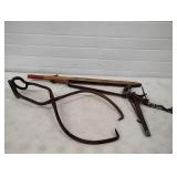 Large Vintage Ice Tongs and Post Pullers