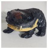 Hand Carved Black Bear with Salmon Sculpture
