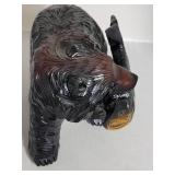 Hand Carved Black Bear with Salmon Sculpture