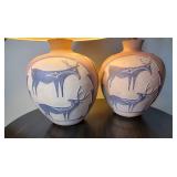 Heartline Deer Zuni Pueblo Pottery Lamp Pair