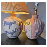 Heartline Deer Zuni Pueblo Pottery Lamp Pair