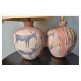 Heartline Deer Zuni Pueblo Pottery Lamp Pair
