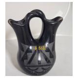Native American Blackware Wedding Vase, as