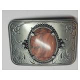 Southwestern Engraved Belt Buckle with Rose Jasper Center Stone