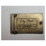 Sky West Brass Belt Buckle with Turquoise & Exotic Wood Inlay