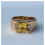 14K Yellow Gold Topaz Ring with Diamond Accents, Size 9.5, 19g