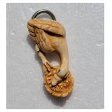 Signed Carved Japanese Goose Netsuke Button
