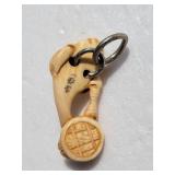 Signed Carved Japanese Goose Netsuke Button