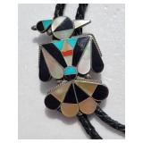 Zuni Gemstone Phoenix Bolo Tie on Braided Leather Cord