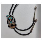 Zuni Gemstone Phoenix Bolo Tie on Braided Leather Cord