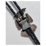 Zuni Gemstone Phoenix Bolo Tie on Braided Leather Cord