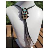 Zuni Gemstone Phoenix Bolo Tie on Braided Leather Cord