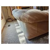 Cream Tufted Leather Sofa with Rolled Arms