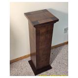 Dark Wood Display Pedestal with Tile Style Top