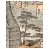 Framed Japanese Woodblock Style Harbor Scene Print