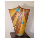 Southwestern Style Carved Wood Vase with Turquoise Accents