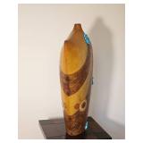 Southwestern Style Carved Wood Vase with Turquoise Accents