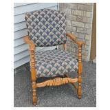 Carved Wood Armchair with Patterned Upholstery