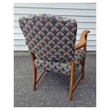 Carved Wood Armchair with Patterned Upholstery