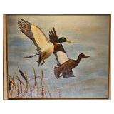 M. Holmes Original Framed Hooded Merganser Duck Painting with Picture Light