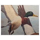 M. Holmes Original Framed Hooded Merganser Duck Painting with Picture Light
