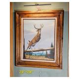 Lucas 1970 Original Framed Whitetail Deer Painting with Picture Light