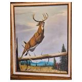 Lucas 1970 Original Framed Whitetail Deer Painting with Picture Light