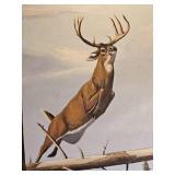 Lucas 1970 Original Framed Whitetail Deer Painting with Picture Light