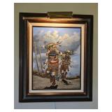 Framed Hopi Kachina Dancer Painting with Picture Light