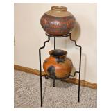 Casas Grandes Pottery Vessels with Iron Display Stand