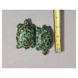 Green Glazed Ceramic Turtle Figurine Pair