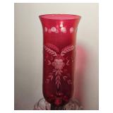 Pair of Ruby Red Glass Hurricane Accent Lamps