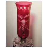 Pair of Ruby Red Glass Hurricane Accent Lamps